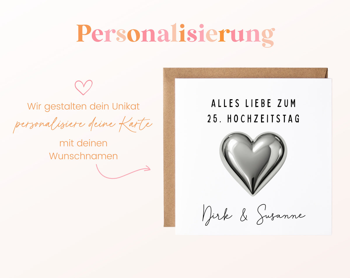 Silberhochzeit Karte - Silberherz - personalisiert