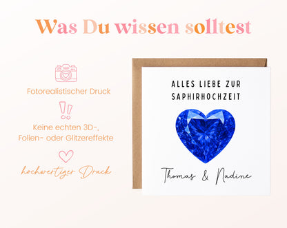 Saphirhochzeit Karte - Herz - personalisiert