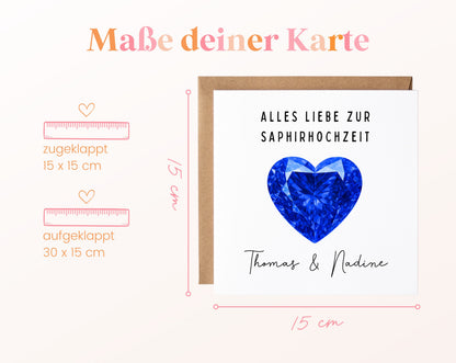 Saphirhochzeit Karte - Herz - personalisiert