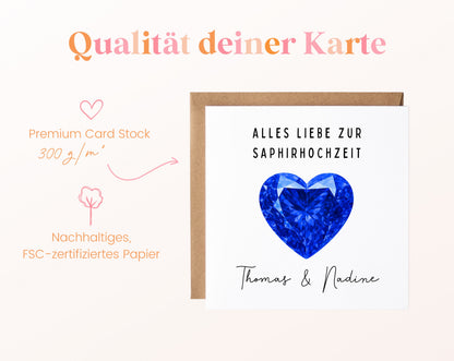 Saphirhochzeit Karte - Herz - personalisiert