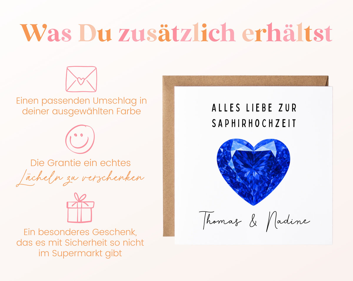 Saphirhochzeit Karte - Herz - personalisiert
