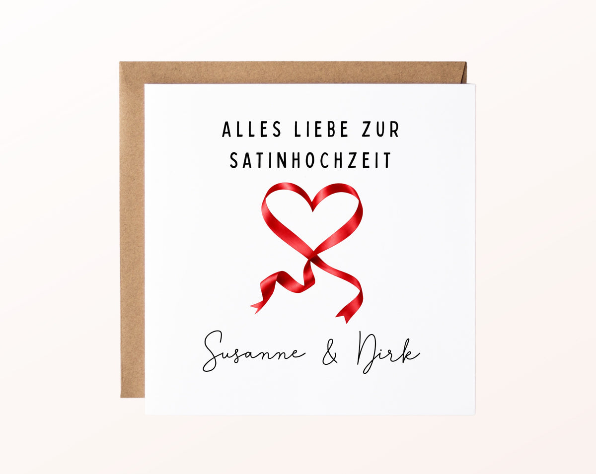 Satinhochzeit Karte - Satinband - personalisiert