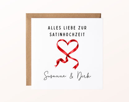 Satinhochzeit Karte - Satinband - personalisiert