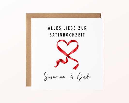 Satinhochzeit Karte - Satinband - personalisiert