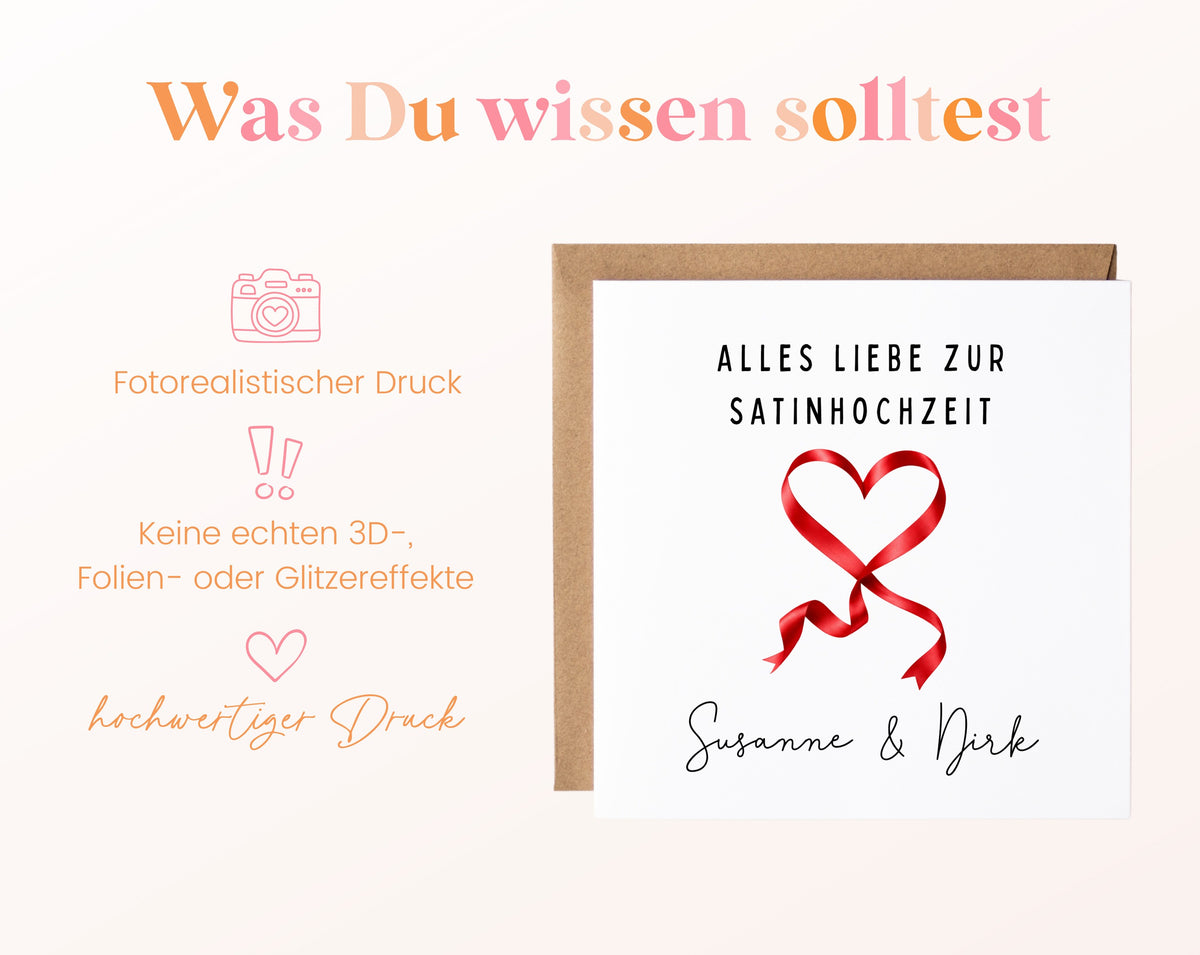 Satinhochzeit Karte - Satinband - personalisiert