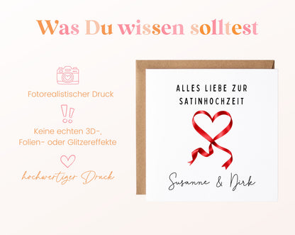 Satinhochzeit Karte - Satinband - personalisiert