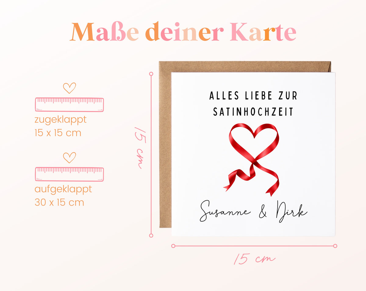 Satinhochzeit Karte - Satinband - personalisiert