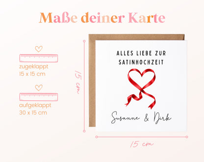 Satinhochzeit Karte - Satinband - personalisiert
