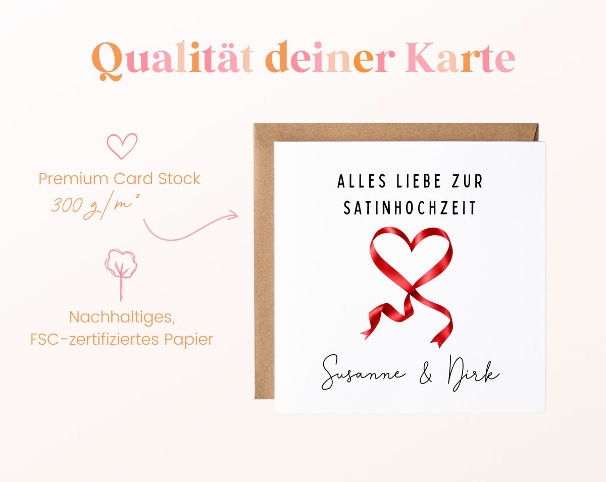 Satinhochzeit Karte - Satinband - personalisiert