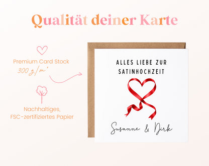 Satinhochzeit Karte - Satinband - personalisiert
