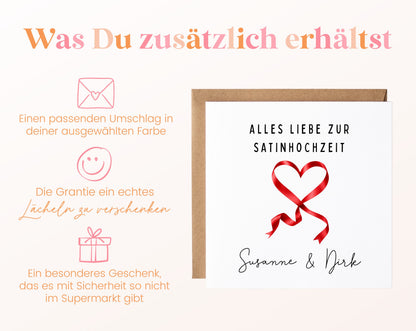 Satinhochzeit Karte - Satinband - personalisiert