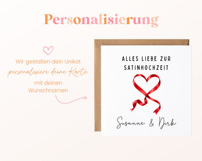 Satinhochzeit Karte - Satinband - personalisiert