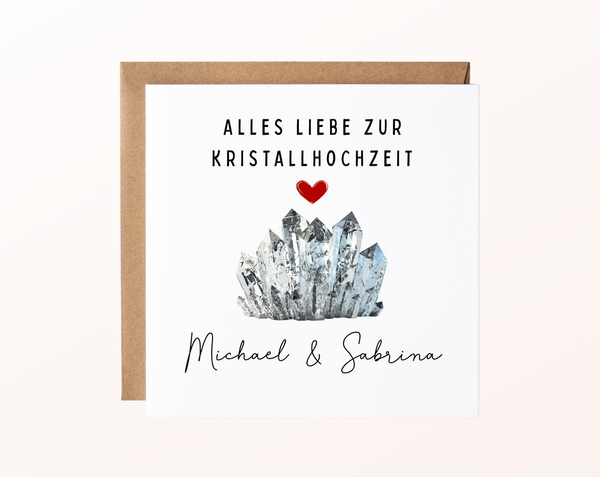 Kristallhochzeit Karte - klare Kristalle - personalisiert