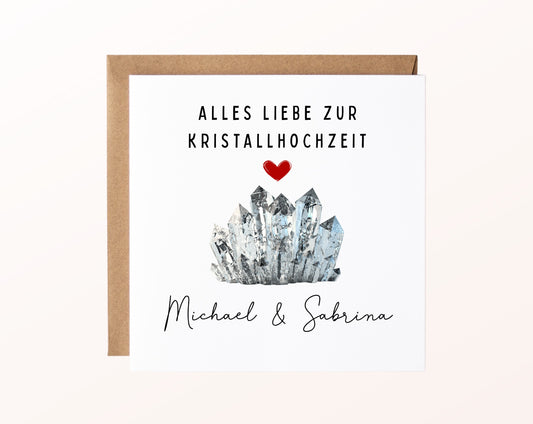 Kristallhochzeit Karte - klare Kristalle - personalisiert