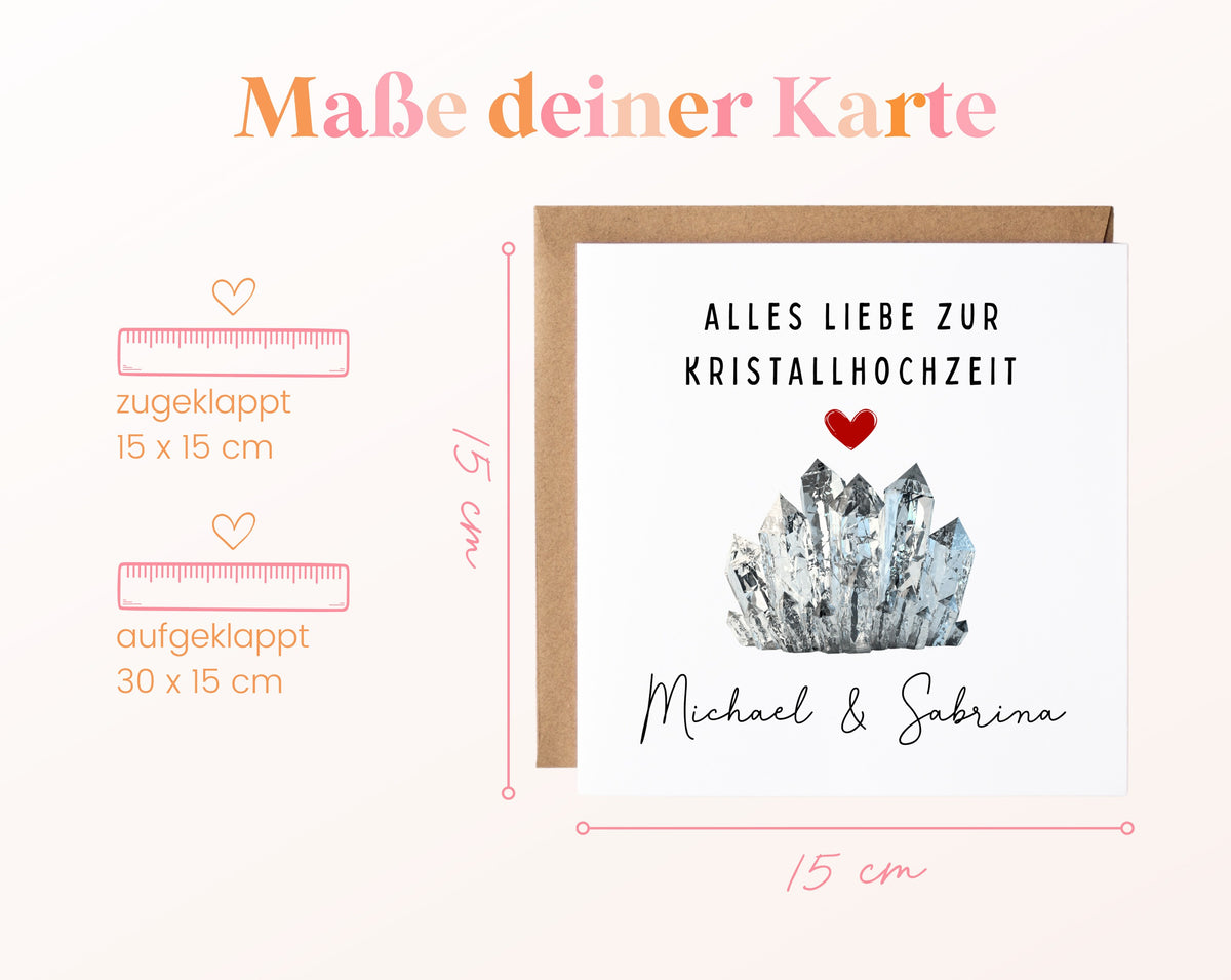 Kristallhochzeit Karte - klare Kristalle - personalisiert