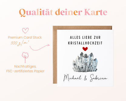 Kristallhochzeit Karte - klare Kristalle - personalisiert