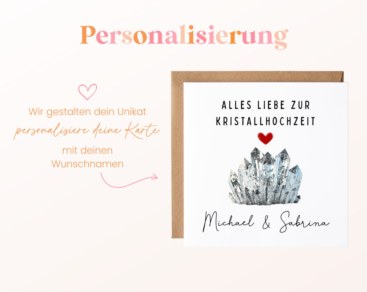 Kristallhochzeit Karte - klare Kristalle - personalisiert