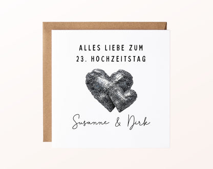 Titanhochzeit Karte - Doppelherzen - personalisiert