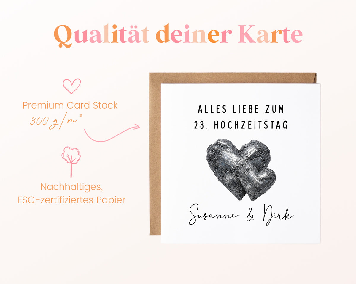 Titanhochzeit Karte - Doppelherzen - personalisiert