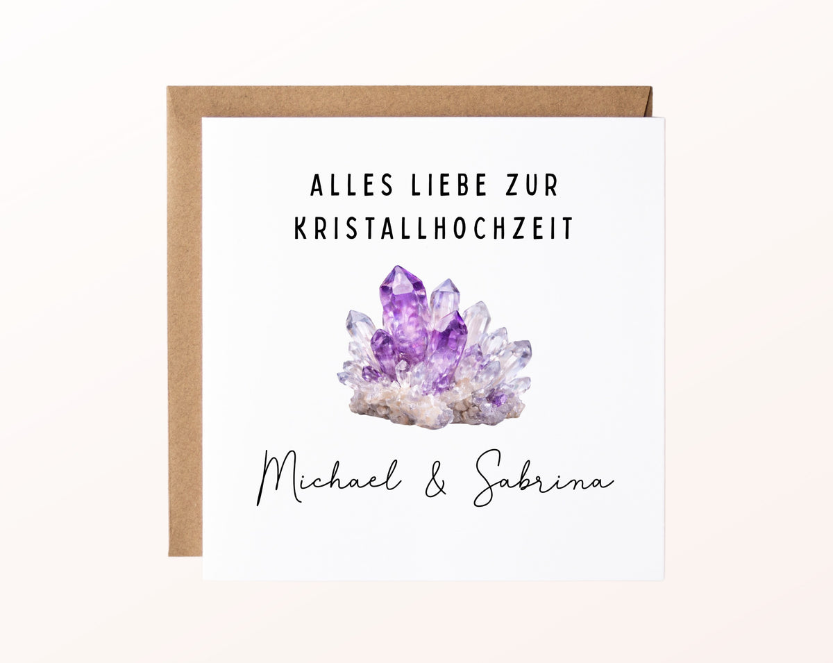 Kristallhochzeit Karte - Amethystmotiv - personalisiert