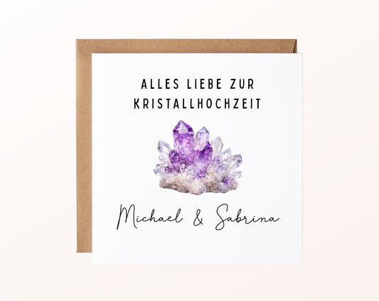 Kristallhochzeit Karte - Amethystmotiv - personalisiert