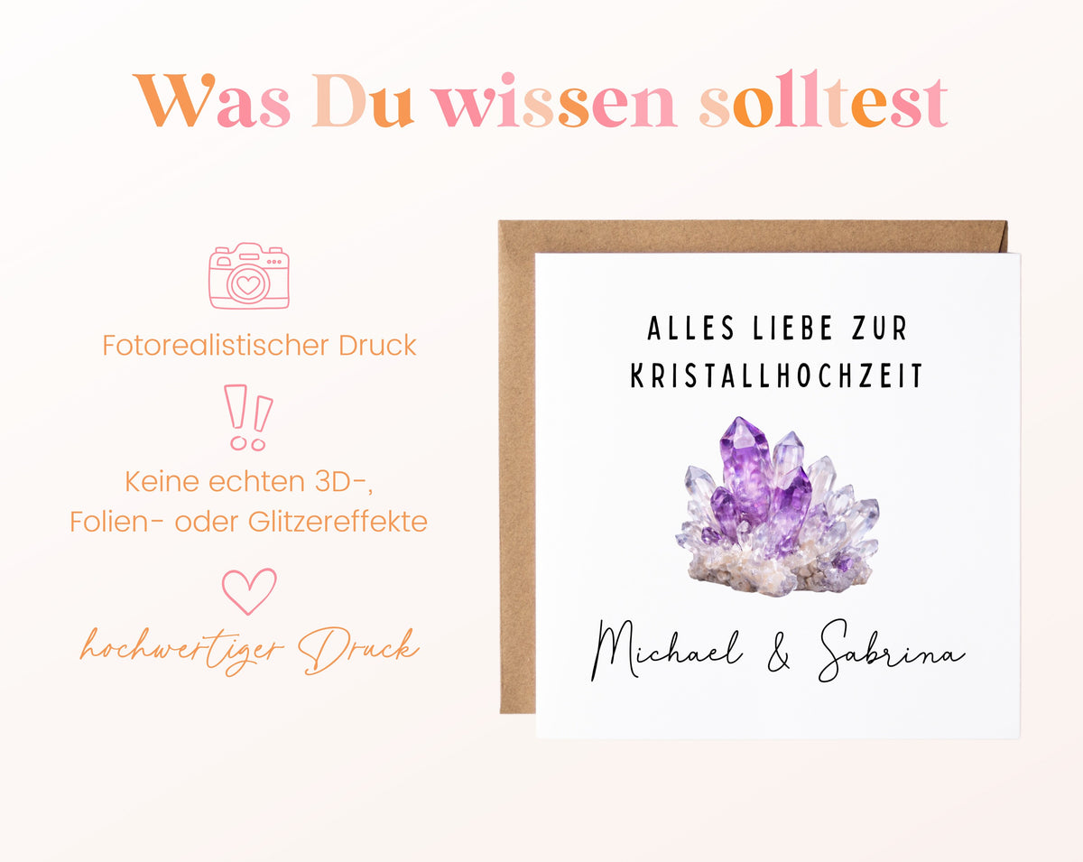 Kristallhochzeit Karte - Amethystmotiv - personalisiert