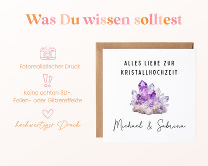 Kristallhochzeit Karte - Amethystmotiv - personalisiert