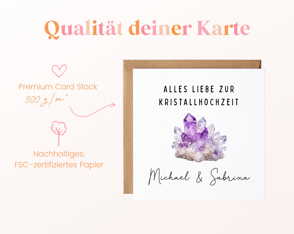 Kristallhochzeit Karte - Amethystmotiv - personalisiert