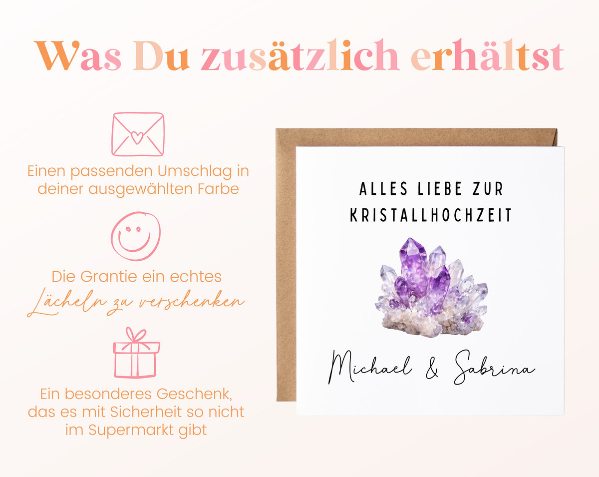 Kristallhochzeit Karte - Amethystmotiv - personalisiert