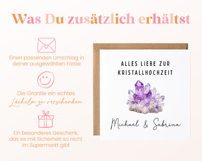 Kristallhochzeit Karte - Amethystmotiv - personalisiert