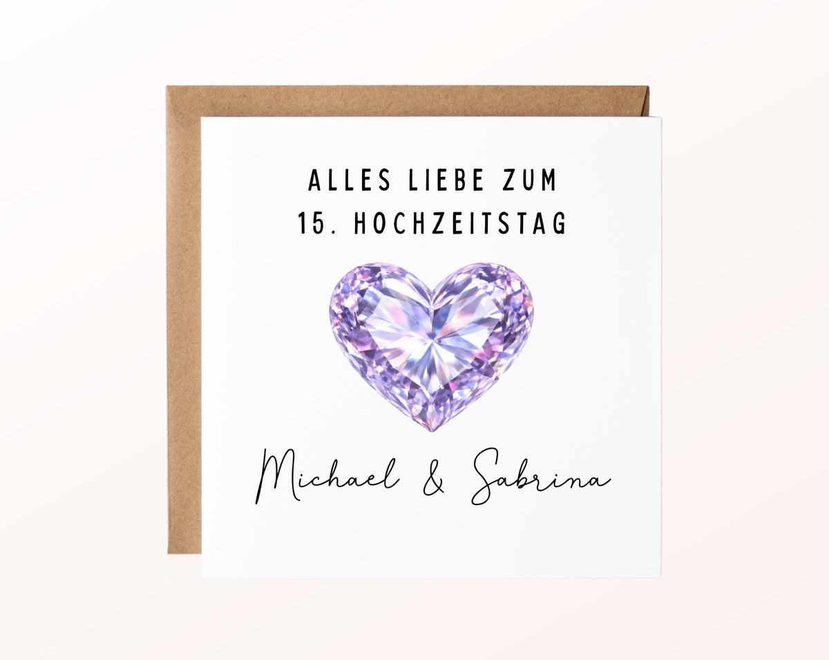 Kristallhochzeit Karte - Kristallherz - personalisiert