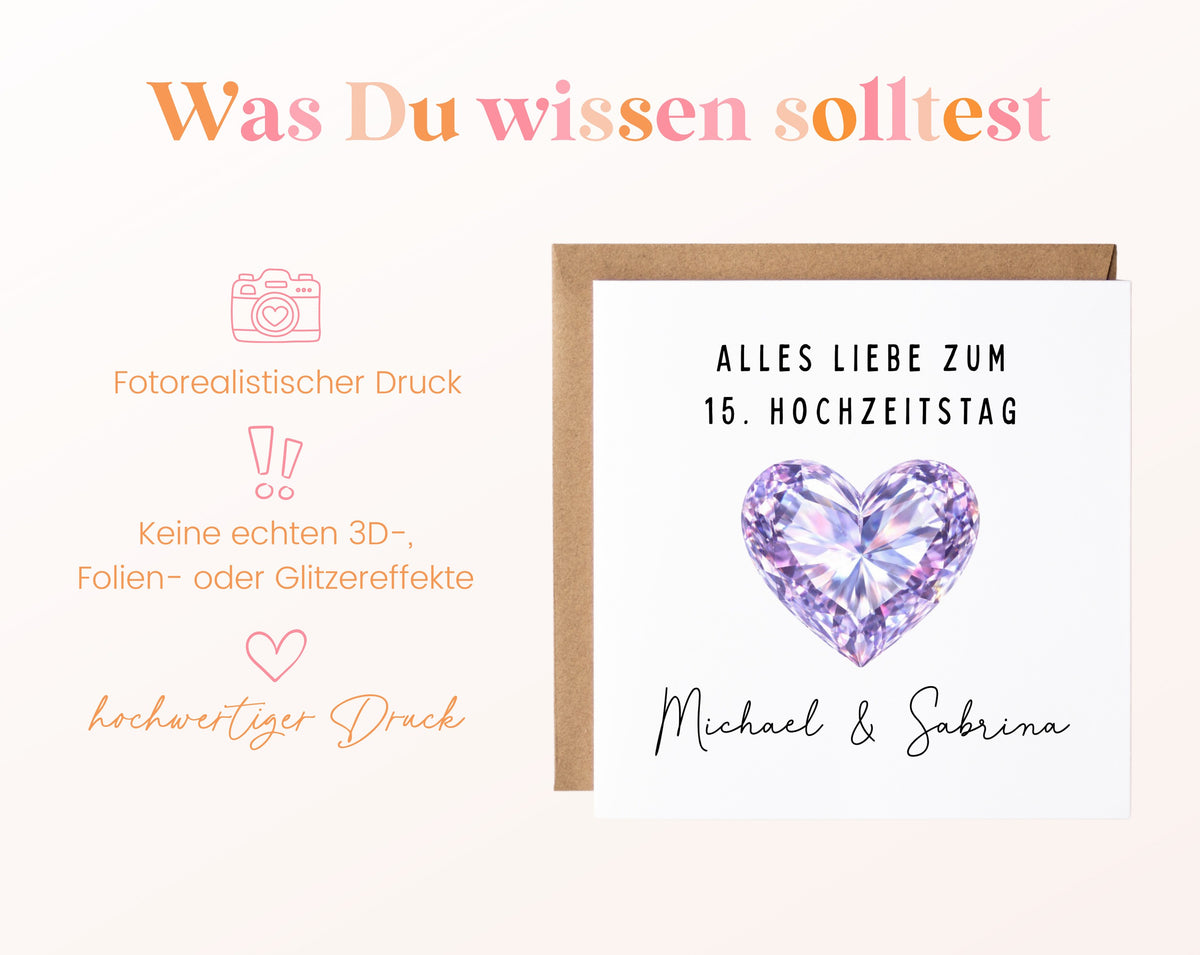 Kristallhochzeit Karte - Kristallherz - personalisiert