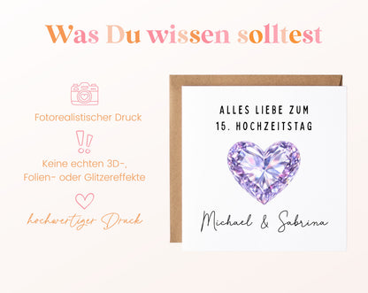 Kristallhochzeit Karte - Kristallherz - personalisiert