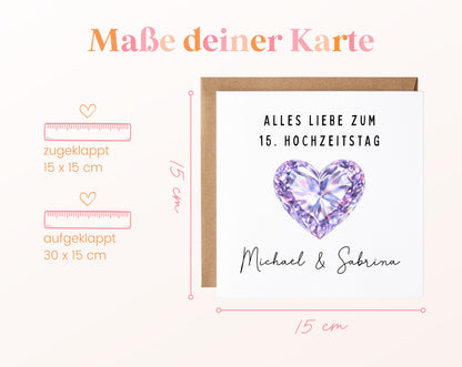 Kristallhochzeit Karte - Kristallherz - personalisiert