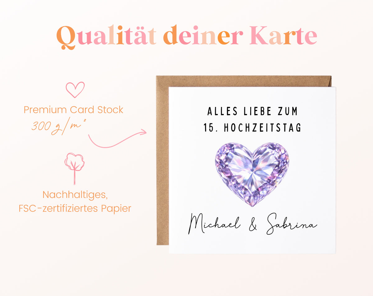 Kristallhochzeit Karte - Kristallherz - personalisiert