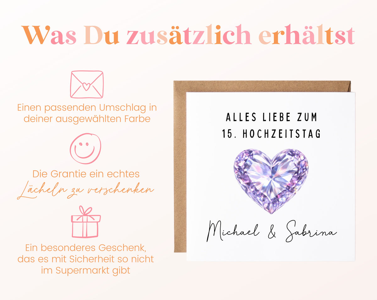 Kristallhochzeit Karte - Kristallherz - personalisiert