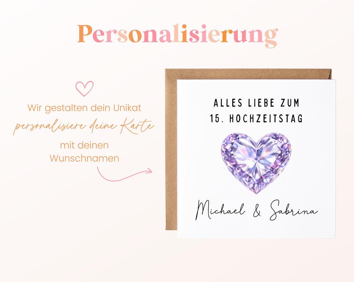 Kristallhochzeit Karte - Kristallherz - personalisiert