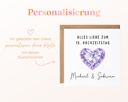 Kristallhochzeit Karte - Kristallherz - personalisiert