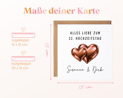 Bronzehochzeit Karte - Doppelherzen - personalisiert