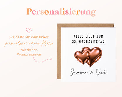 Bronzehochzeit Karte - Doppelherzen - personalisiert