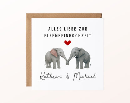 Elfenbeinhochzeit Karte - Elefantenpaar - personalisiert