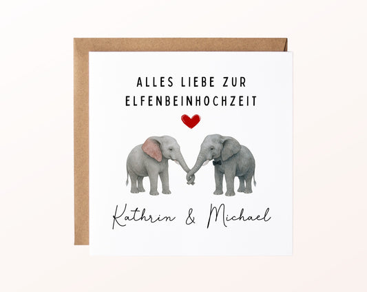 Elfenbeinhochzeit Karte - Elefantenpaar - personalisiert