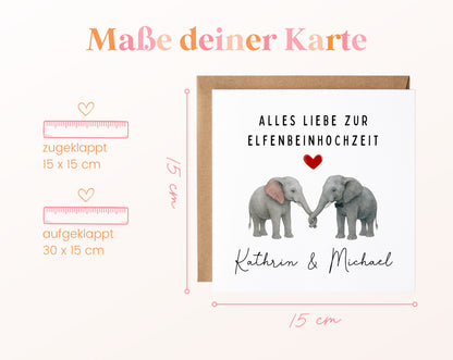 Elfenbeinhochzeit Karte - Elefantenpaar - personalisiert