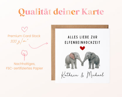 Elfenbeinhochzeit Karte - Elefantenpaar - personalisiert