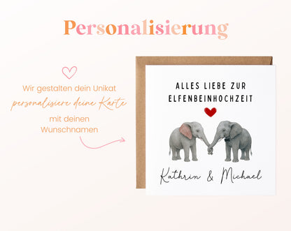 Elfenbeinhochzeit Karte - Elefantenpaar - personalisiert