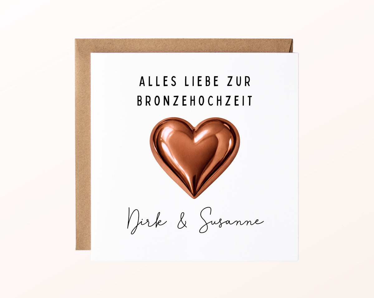 Bronzehochzeit Karte - Bronzeherz - personalisiert