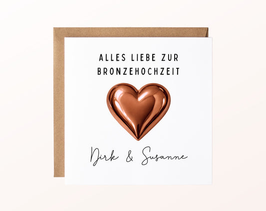 Bronzehochzeit Karte - Bronzeherz - personalisiert