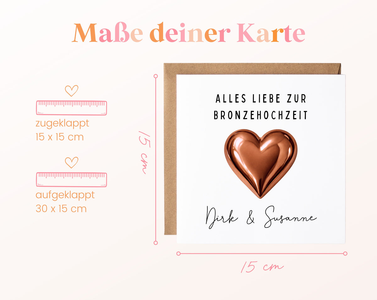 Bronzehochzeit Karte - Bronzeherz - personalisiert