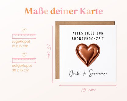 Bronzehochzeit Karte - Bronzeherz - personalisiert