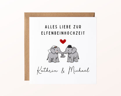 Elfenbeinhochzeit Karte - Elefantenbrautpaar - personalisiert